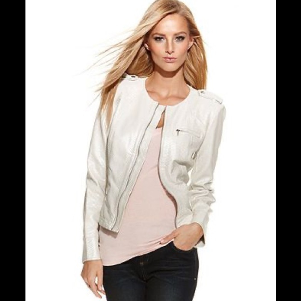 INC White Pearl Faux Leather Jacket-Snakeskin